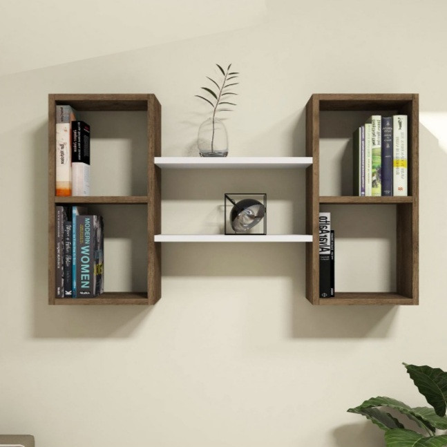 کتابخانه دیواری شلف دیواری دو طبقه سه تیکه